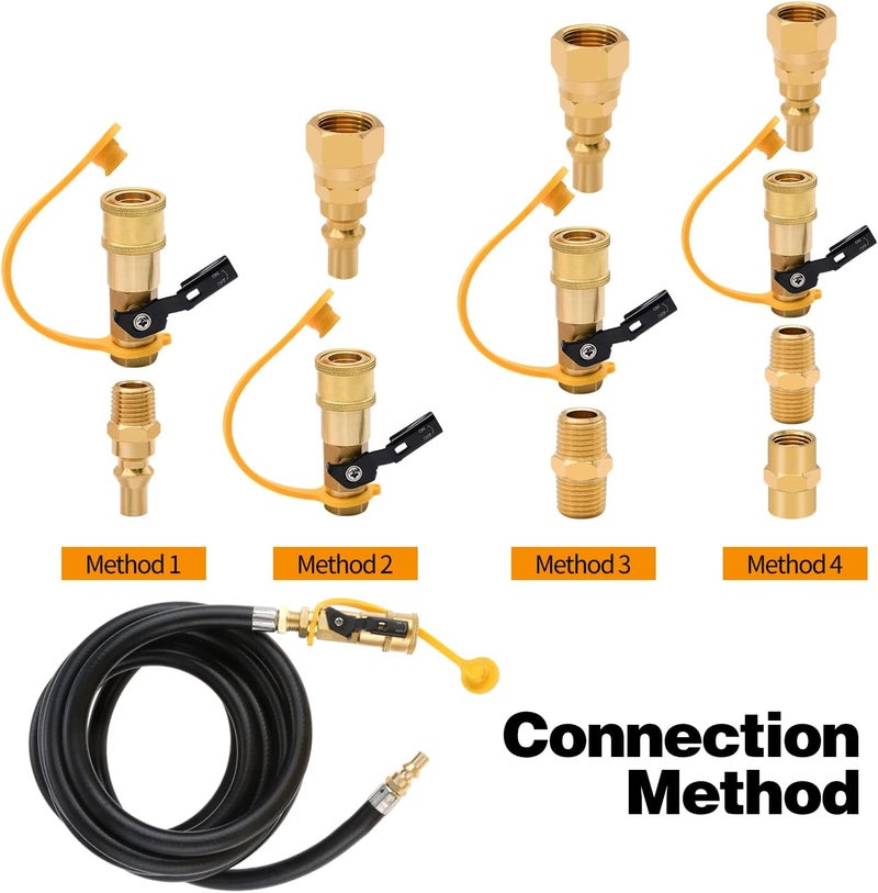 Ruby Q 7pcs Propane Quick Connect Fittings,1/4" RV Propane Quick Connect Fittings Adapter with 3/8" Flare x 1/4" NPT Male Pipe Half-Union Fitting 1/4" Male NPT 1/4" Female NPT - Image 5